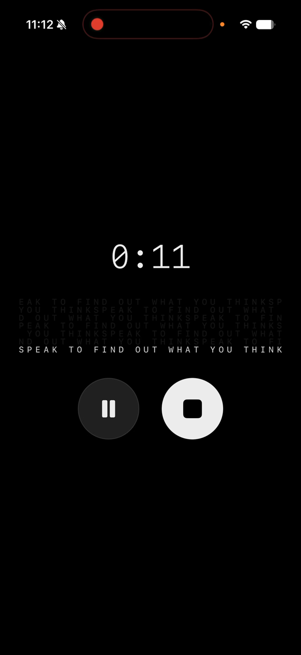 Flow recording screen showing 0:11 and Speak to find out what you think